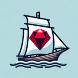 An image of a ship with a Ruby gem on the sail.
